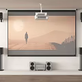 Projection Monitoring System With Projector And Large Screen Displaying Person Walking On Road