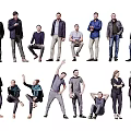Group Of Men In Various Standing Sitting Poses With Different Postures