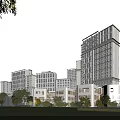 Modern Residential Buildings With Green Lawn Trees And People In Community Area