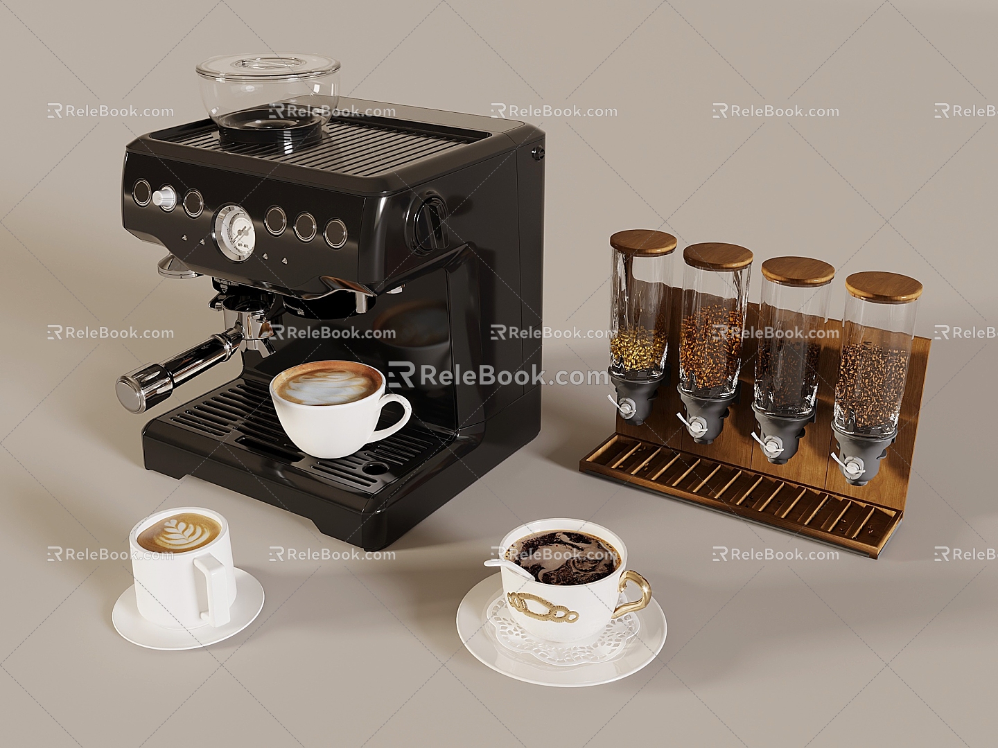 Coffee machine coffee beans flower coffee coffee cup 3d model