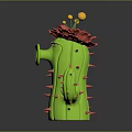 Decorative Character Green Cactus With Red Flower And Yellow Blooms Design