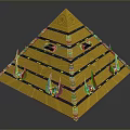 Modern Golden Pyramid Decorative Design With Layered Structure Intricate Patterns Green Ornaments And Golden Particles