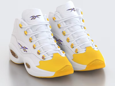 Reebok High Top Sneakers In White And Yellow Color Scheme 3d model