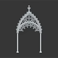 White Ornate Gothic Style Arch with Intricate Carvings and Pillar Supports
