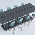 Modern Light Blue Six Bar Dining Chairs With Long Black Table 3d model