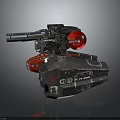 Futuristic Mechanical Weapon Featuring Multiple Barrels Red Circular Component And Metallic Structure 3d model