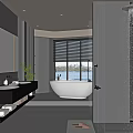 Modern Bathroom Interior With Freestanding Bathtub Large Mirror Window Blinds And Ambient Lighting