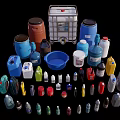 Public Facilities Containers Including Buckets Bottles Jars Various Sizes And Colors 3d model