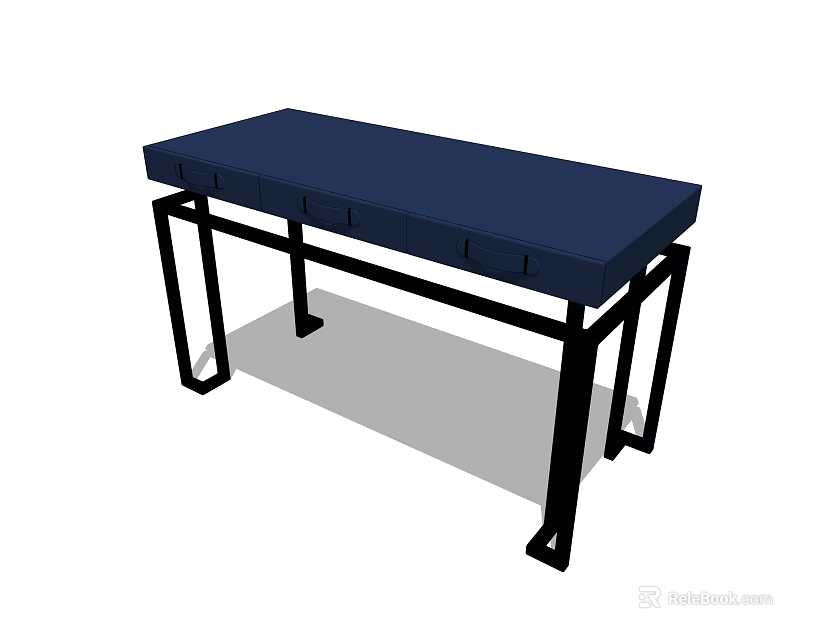 Modern Blue Desk with Black Metal Legs and Drawers for Home Office 3d model 