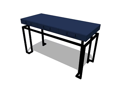 Modern Blue Desk with Black Metal Legs and Drawers for Home Office 3d model