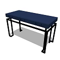 Modern Blue Desk with Black Metal Legs and Drawers for Home Office