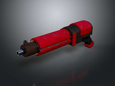 Detailed Red Futuristic Mechanical Weapon With Metallic Barrel And Modern Design 3d model