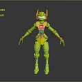 Green Mechanical Robot Character 3D Model Design With White Accents And Shiny Surface