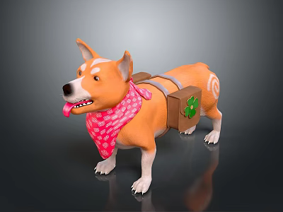 Cute Orange Dog With Pink Polka Dot Bandana And Brown Clover Backpack 3d model