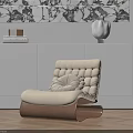 Beige Bean Bag Chair With Quilted Padded Design In Modern Interior With White Cabinet 3d model