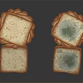 Stacked Bread Slices With Moldy Pieces On Dark Reflective Surface