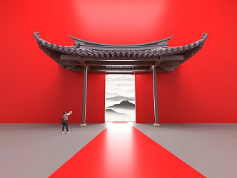 Art installation Meichen Art Pavilion Eaves Red National Tide Art Chinese Aesthetics Chinese Studies Biennale Immersion Space Chinese Exhibition Hall National Tide 3d model