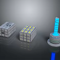 Gray Cube Module Yellow Illuminated Dots And Blue Column Structure With Base 3d model