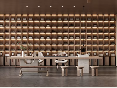 Modern Wine and Tobacco Store Interior With Illuminated Shelves And Product Displays 3d model