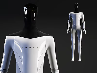 Tesla Intelligent Humanoid Robot With White Body And Black Head Front Back Views 3d model