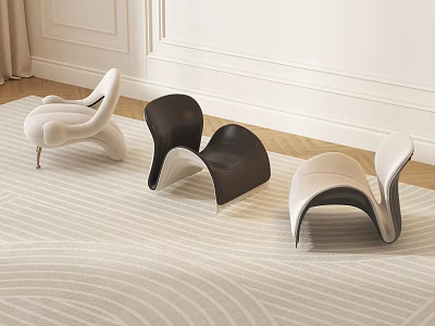 Modern Accent Chairs White Black And Beige Curved Design With Metal Legs On Striped Carpet 3d model