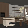 Quiet Wind Restaurant Island Table Restaurant Sideboard Bar Table Island Table Single Chair Chandelier 3d model