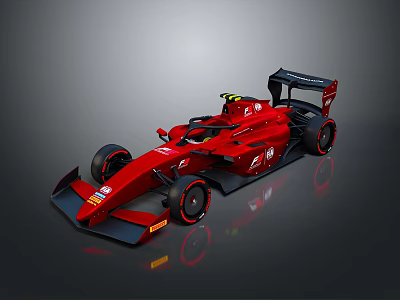 Red Formula Race Car With Aerodynamic Body Black Rear Wing And Sporty Wheels 3d model