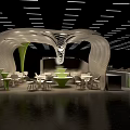 Modern Bubble Tea Shop Interior With Curved Wave Design Green Bar And Seating