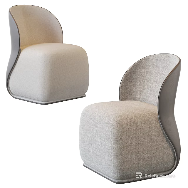 Modern Accent Chair With Curved Back Linen Fabric And Neutral Beige Upholstery 3d model 
