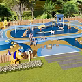 Fun Pet Paradise With Play Structures Lawn Trees And Dogs Playing