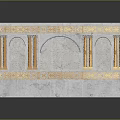 Elegant Reception Background Wall With Marble Surface Golden Columns And Arched Carved Patterns