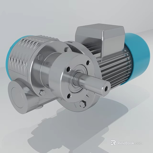 Industrial Gear Motor With Silver Metal Housing And Blue Components Output Shaft 3d model 
