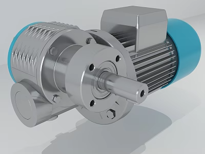 Industrial Gear Motor With Silver Metal Housing And Blue Components Output Shaft 3d model