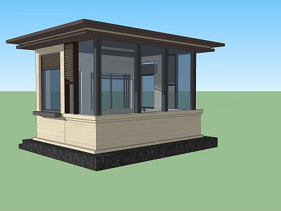 Modern Guardhouse Design Featuring Large Glass Windows Dark Roof And Light Walls 3d model
