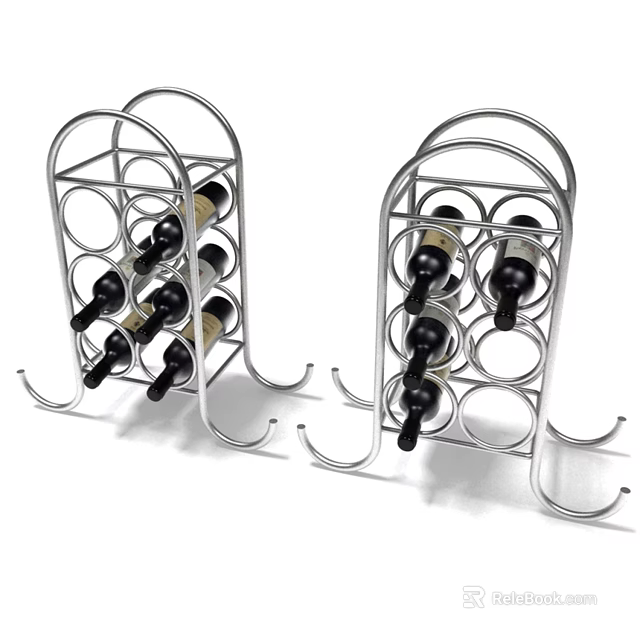Two Modern Metal Wine Racks Holding Multiple Wine Bottles in Circular Frame Design 3d model 