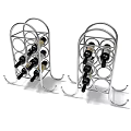 Two Modern Metal Wine Racks Holding Multiple Wine Bottles in Circular Frame Design