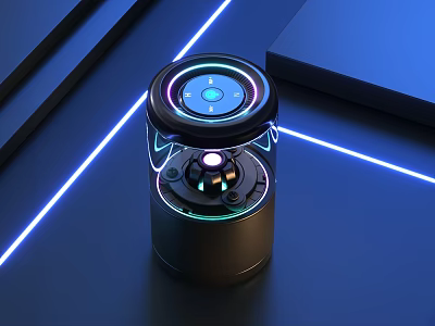 Modern Portable Wireless Speaker Featuring Illuminated Control Panel And Blue Green LED Lighting 3d model