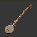 Handcrafted Wooden Sitar Stringed Instrument With Multiple Strings Intricate Carvings And Round Resonant Body