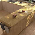 Light Wood Kitchen Sideboard With Simple Design Countertop Holding Fresh Fruits And Utensils