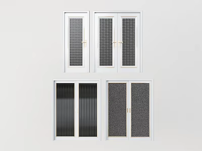 Modern Double Doors With White Frame Screen Frosted And Ribbed Glass Designs 3d model