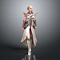 Blonde Woman In Elaborate Golden Armor With Blue Accents And Shoulder Plates