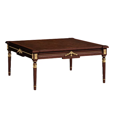 Classic Wooden Coffee Table With Gold Accents And Ornate Legs Design 3d model