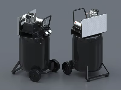 Heavy Duty Black Industrial Air Compressors With Wheels Metal Components And Control Panels 3d model