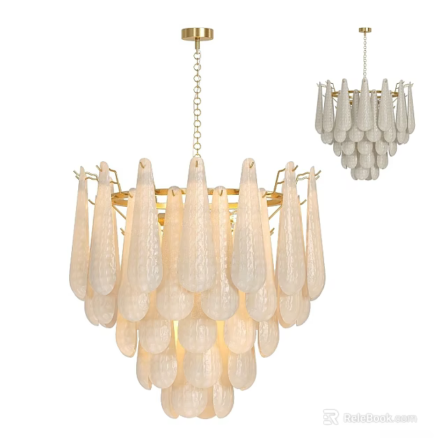 Modern Chandelier With White Glass Drops And Gold Metal Frame Hanging Design 3d model 