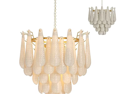 Modern Chandelier With White Glass Drops And Gold Metal Frame Hanging Design 3d model