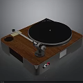 Vintage Turntable With Wooden Surface Black Platter And Metal Tonearm