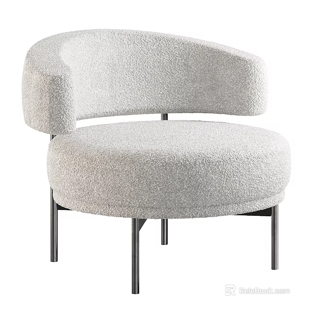 Fluffy Single Sofa With Curved Armrest And Metal Legs Modern Design 3d model 
