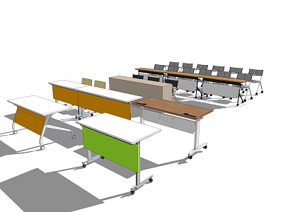 Modern Conference Tables With Rolling Wheels Various Color And Wooden Tops For Office Meeting 3d model