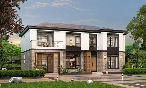 New Chinese style single-family villa 3d model