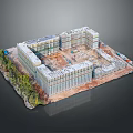 Architectural Model of Large Building Complex Under Construction With Surrounding Trees 3d model